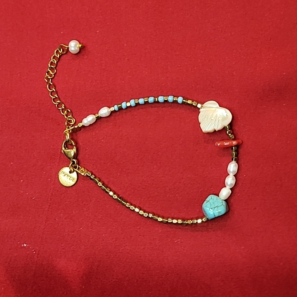 Mayol gold, mother pearl heart, pearl, semi-precious stone bracelet, New